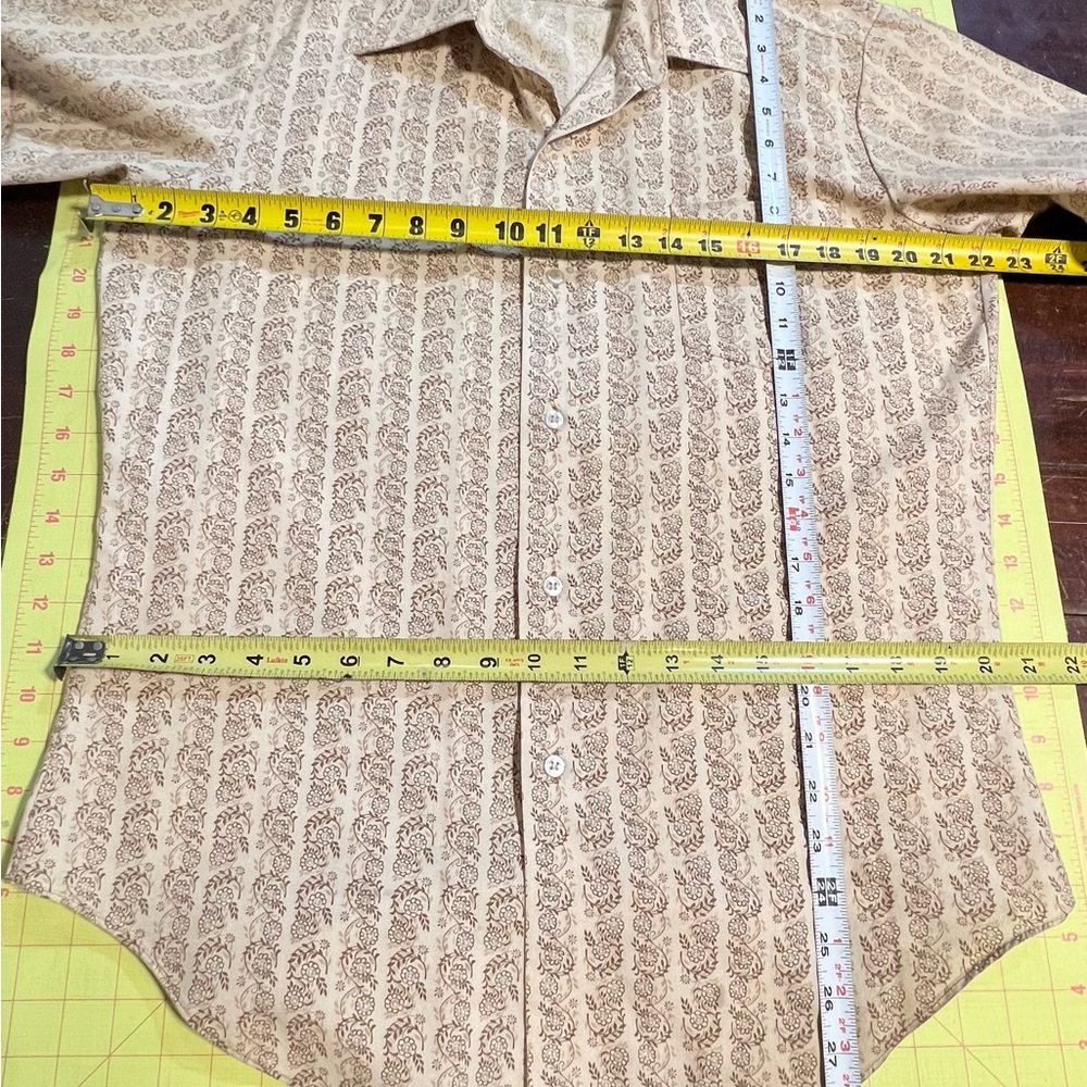 VINTAGE Montgomery Ward 70s men’s button down shirt short sleeve floral neutral - Picture 9 of 11